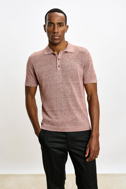 Linen Cotton Kelso Knitwear Polo Rust Melange - View 2