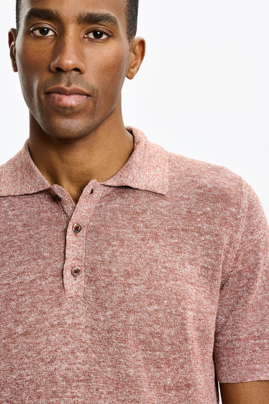 Linen Cotton Kelso Knitwear Polo Rust Melange - View 3