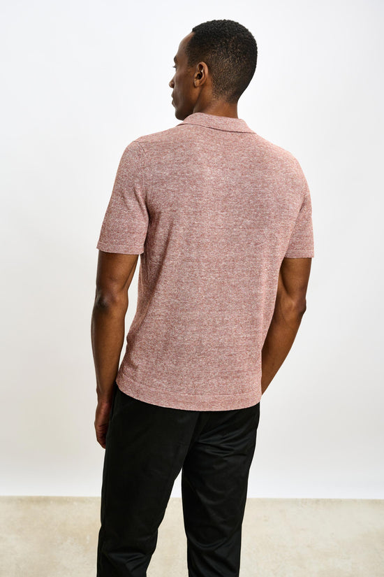 Linen Cotton Kelso Knitwear Polo Rust Melange - View 4