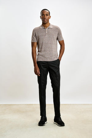 Linen Cotton Kelso Knitwear Polo Brown - View 1