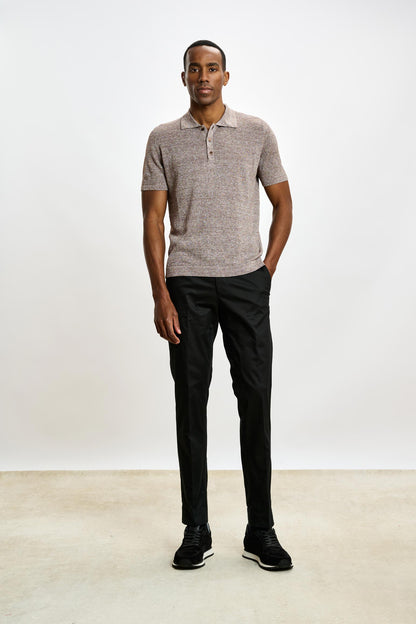 Linen Cotton Kelso Knitwear Polo Brown - View 1