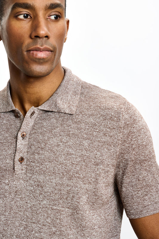 Linen Cotton Kelso Knitwear Polo Brown - View 3