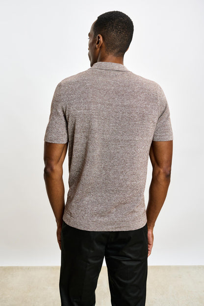 Linen Cotton Kelso Knitwear Polo Brown - View 4