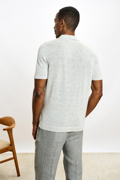 Linen Cotton Kelso Knitwear Polo Navy Grey - View 4