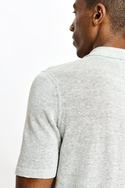 Linen Cotton Kelso Knitwear Polo Navy Grey - View 5