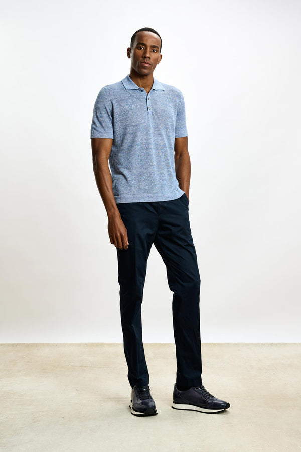 Blue Linen & Cotton Kelso Knitwear Polo