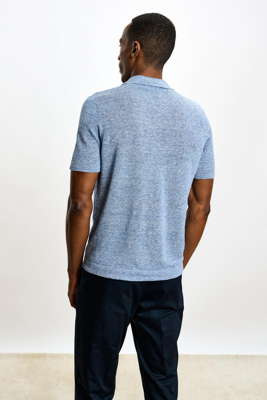 Linen Cotton Kelso Knitwear Polo Blue - View 4