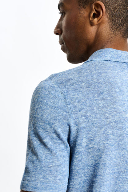Linen Cotton Kelso Knitwear Polo Blue - View 5