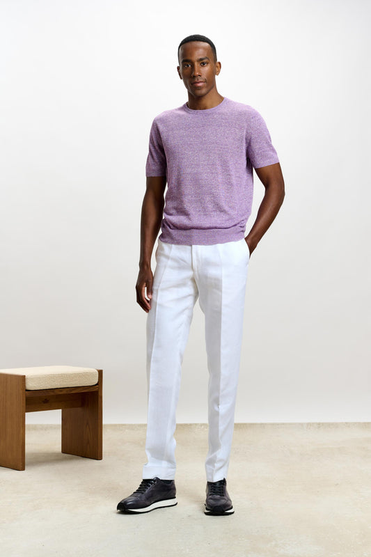 Sefton Linen Cotton Knitwear Crew Violet - View 1