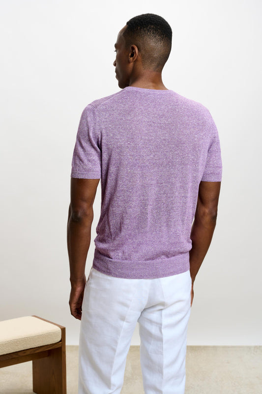 Sefton Linen Cotton Knitwear Crew Violet - View 3