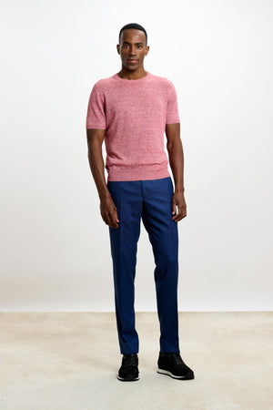 Sefton Linen Cotton Knitwear Crew Red Melange - View 1