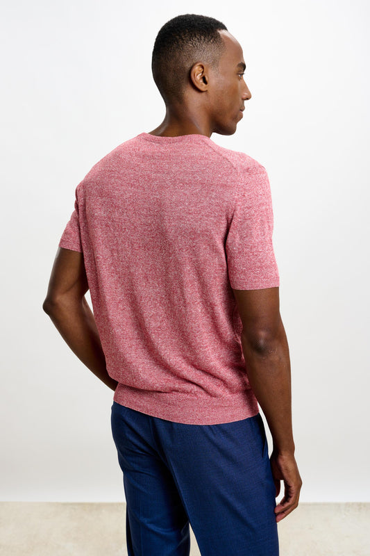 Sefton Linen Cotton Knitwear Crew Red Melange - View 2