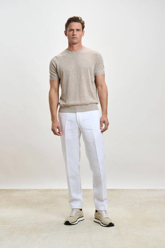 Sefton Linen Cotton Knitwear Crew Beige - View 1