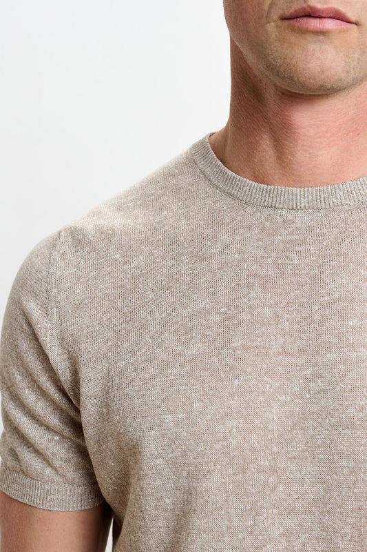 Sefton Linen Cotton Knitwear Crew Beige - View 3