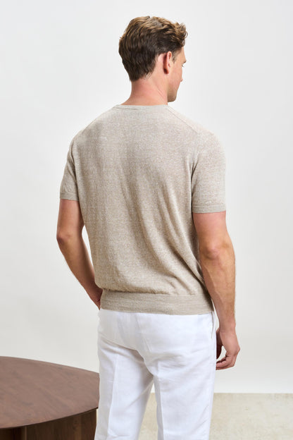 Sefton Linen Cotton Knitwear Crew Beige - View 4