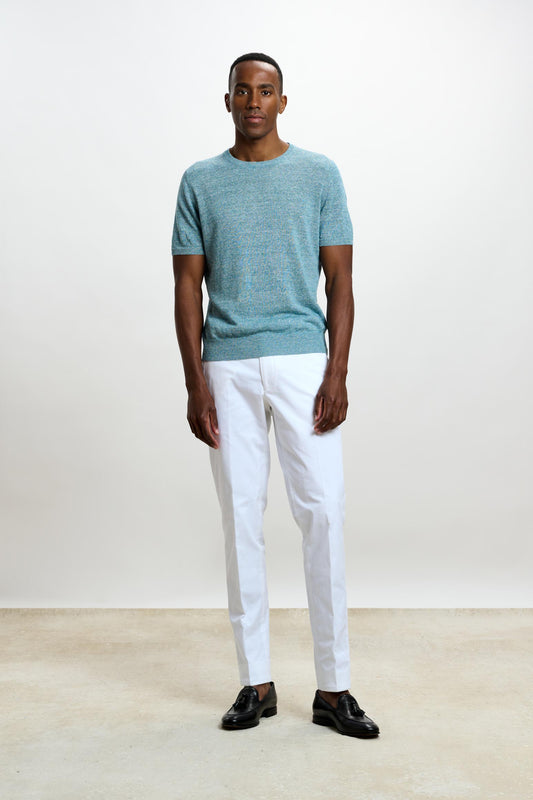 Sefton Linen Cotton Knitwear Crew Aquamarine - View 1