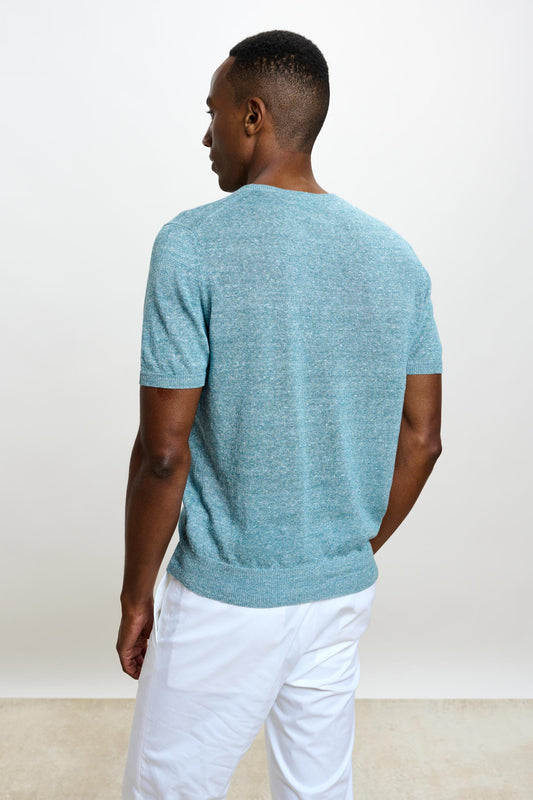 Sefton Linen Cotton Knitwear Crew Aquamarine - View 3