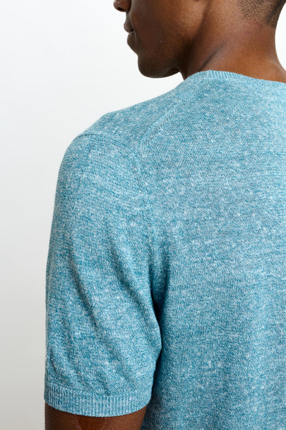 Sefton Linen Cotton Knitwear Crew Aquamarine - View 4
