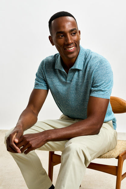 Sefton Linen Cotton Knitwear Crew Aquamarine - View 5