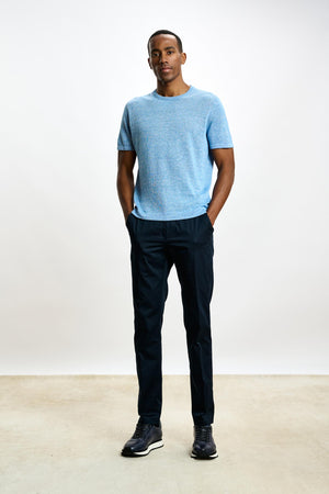 Sefton Linen Cotton Knitwear Polo Cerulean - View 1