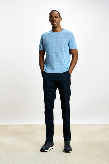 Sefton Linen Cotton Knitwear Polo Cerulean - View 1