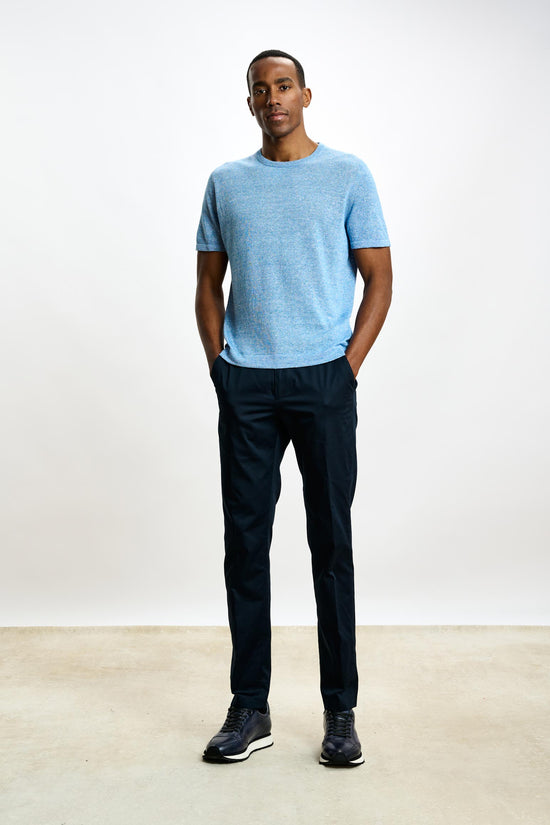 Sefton Linen Cotton Knitwear Polo Cerulean - View 1
