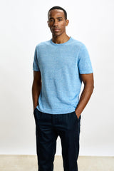 Sefton Linen Cotton Knitwear Polo Cerulean - View 2
