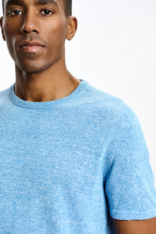 Sefton Linen Cotton Knitwear Polo Cerulean - View 3