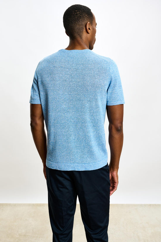 Sefton Linen Cotton Knitwear Polo Cerulean - View 4