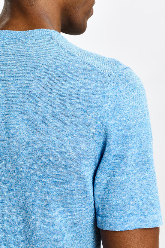 Sefton Linen Cotton Knitwear Polo Cerulean - View 5