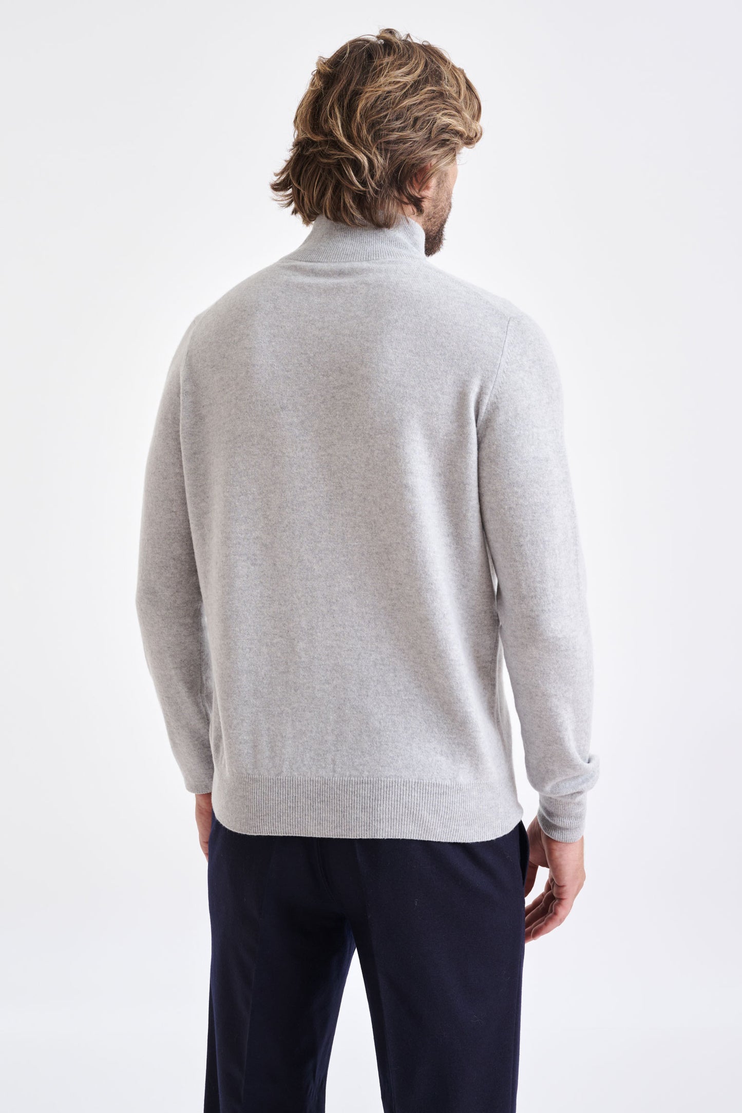 Light Grey Melange Wool & Cashmere Thurso Full Zip Sweater - View 4