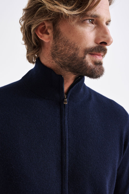 Navy Wool & Cashmere Thurso Full Zip Sweater - View 2