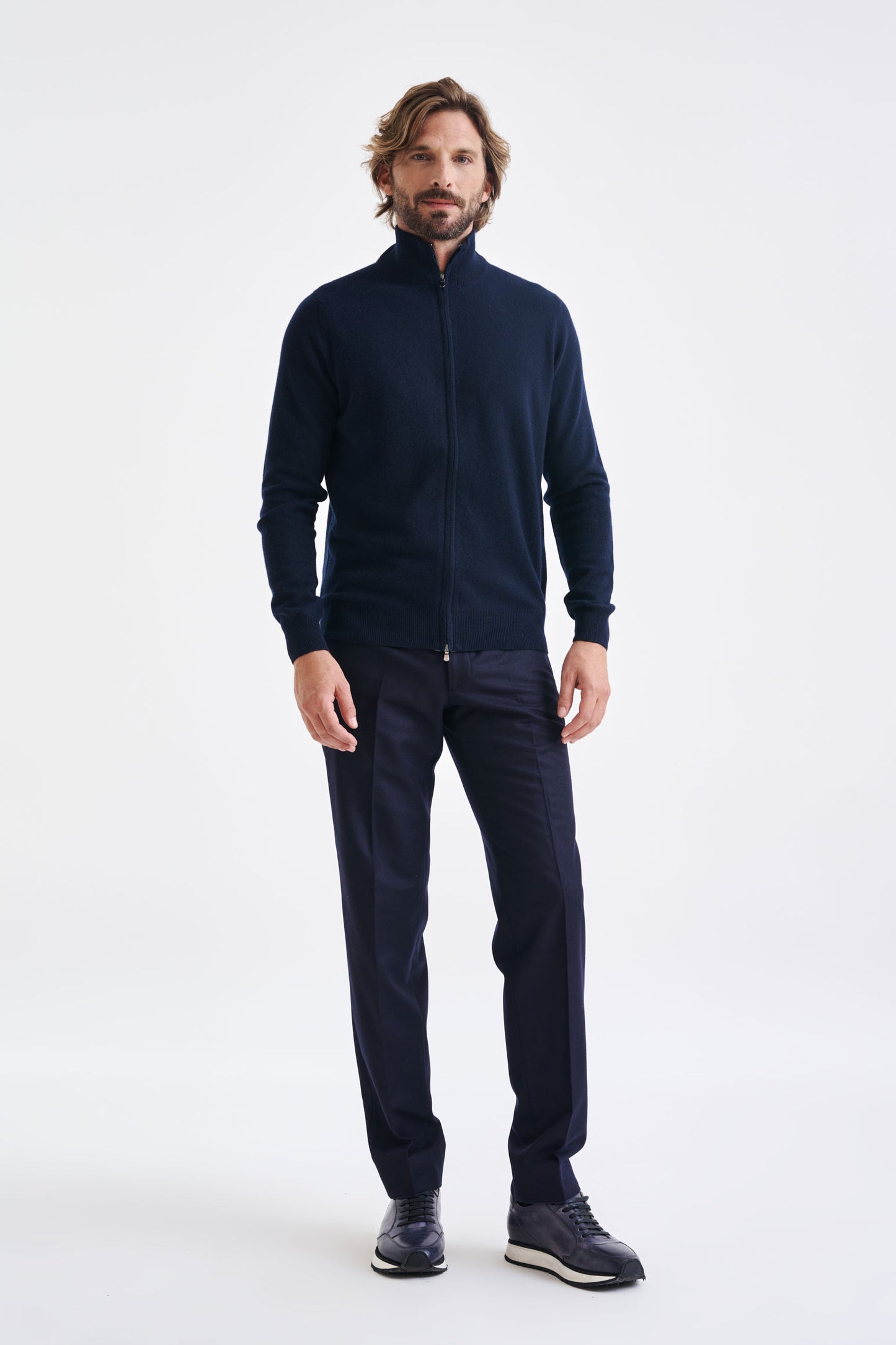 Navy Wool & Cashmere Thurso Full Zip Sweater