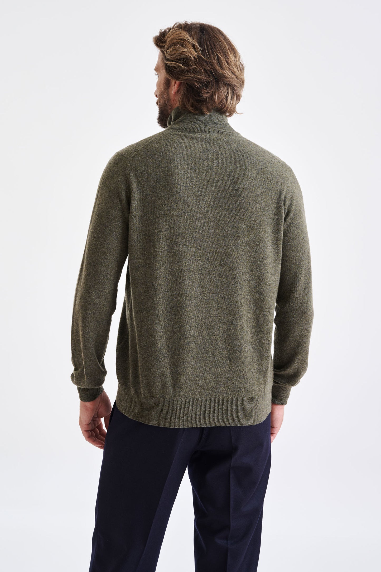 Moss Wool & Cashmere Plockton Zipped Mock Neck Sweater - View 4