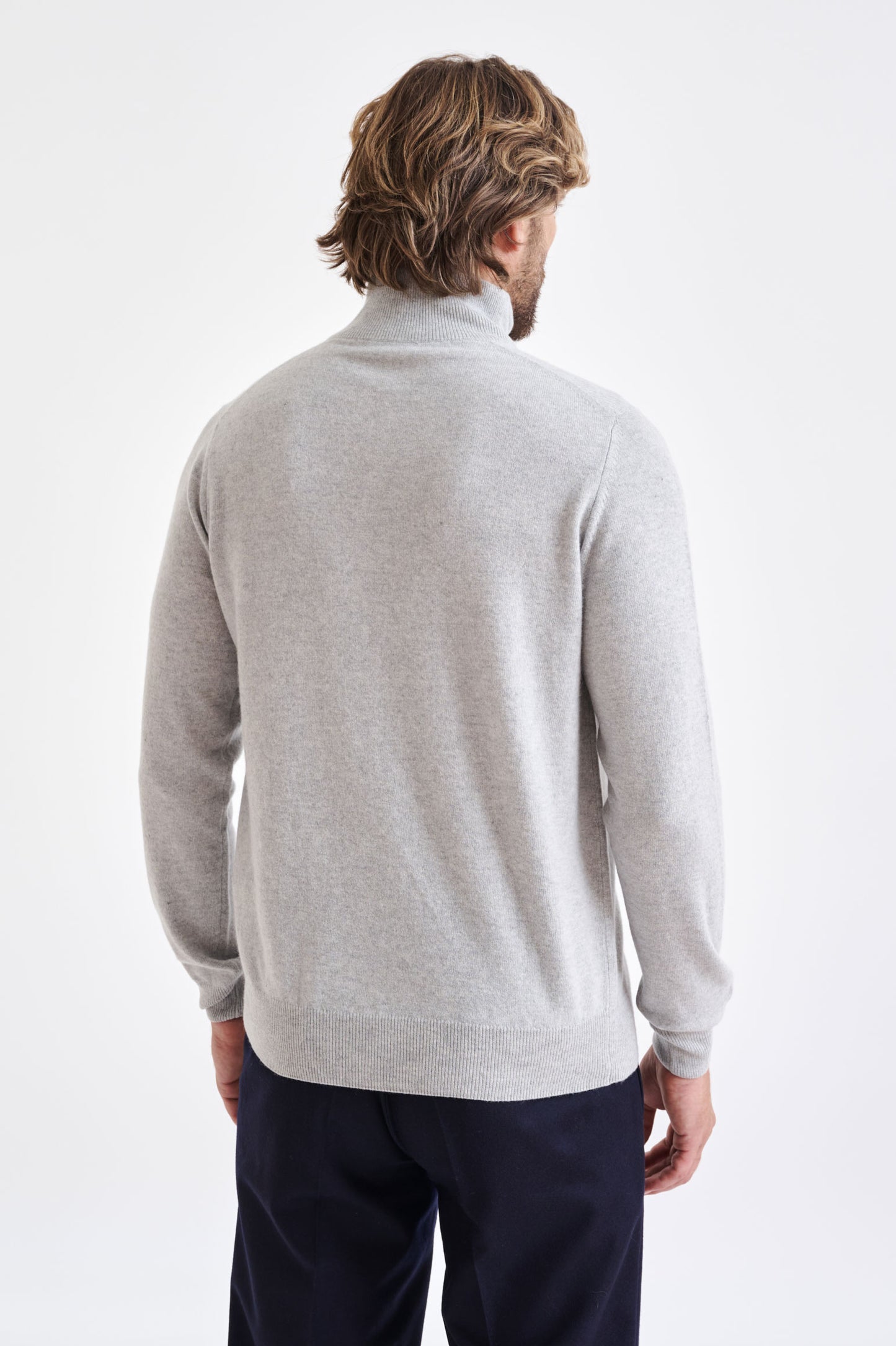 Light Grey Melange  Wool & Cashmere Plockton Zipped Mock Neck Sweater - View 4