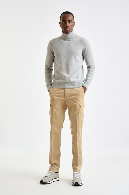 Light Grey Melange Wool & Cashmere Drumberg Rollneck Knit - View 1