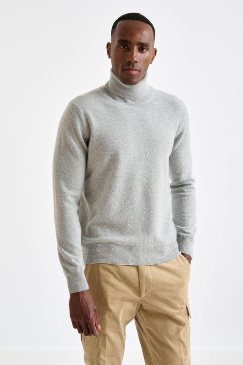 Light Grey Melange Wool & Cashmere Drumberg Rollneck Knit - View 2