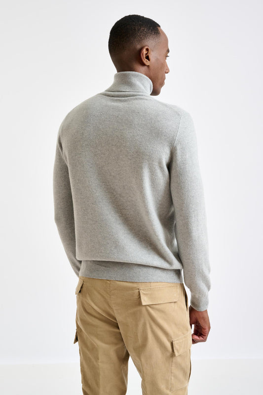 Light Grey Melange Wool & Cashmere Drumberg Rollneck Knit - View 3