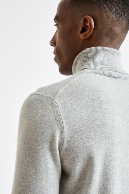 Light Grey Melange Wool & Cashmere Drumberg Rollneck Knit - View 4