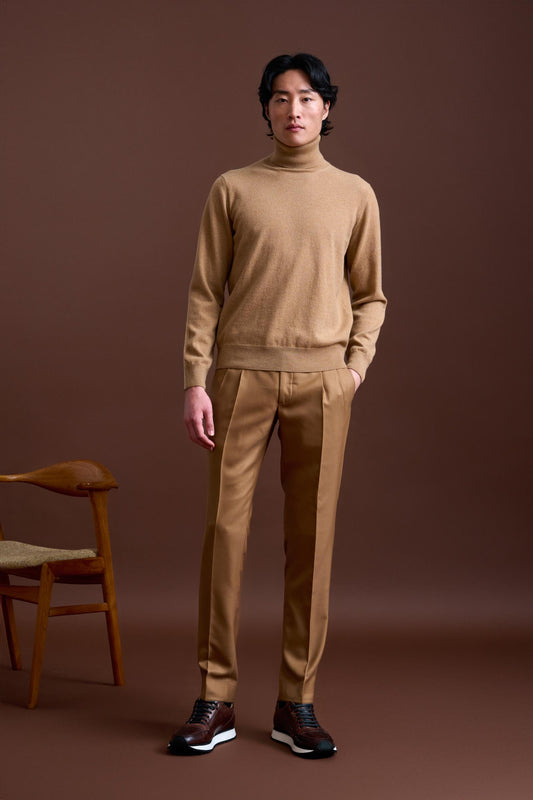 Light Camel 100% Cashmere Drumberg Rollneck Knit - View 1