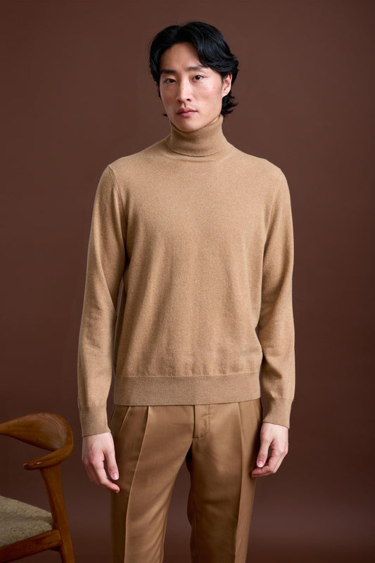 Light Camel 100% Cashmere Drumberg Rollneck Knit - View 2