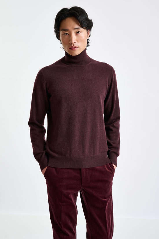 Dark Burgundy 100% Cashmere Drumberg Rollneck Knit - View 2