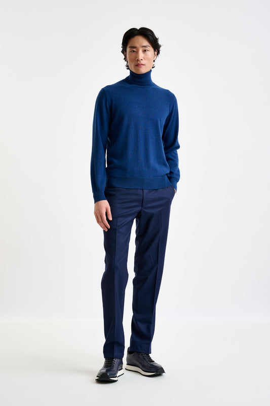 Petrol Blue 100% Cashmere Drumberg Rollneck Knit - View 1