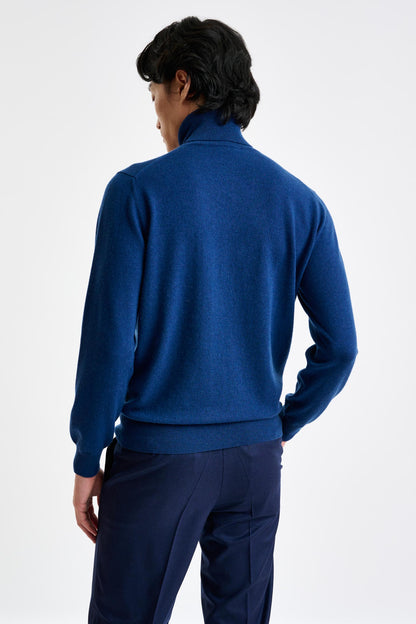 Petrol Blue 100% Cashmere Drumberg Rollneck Knit - View 4