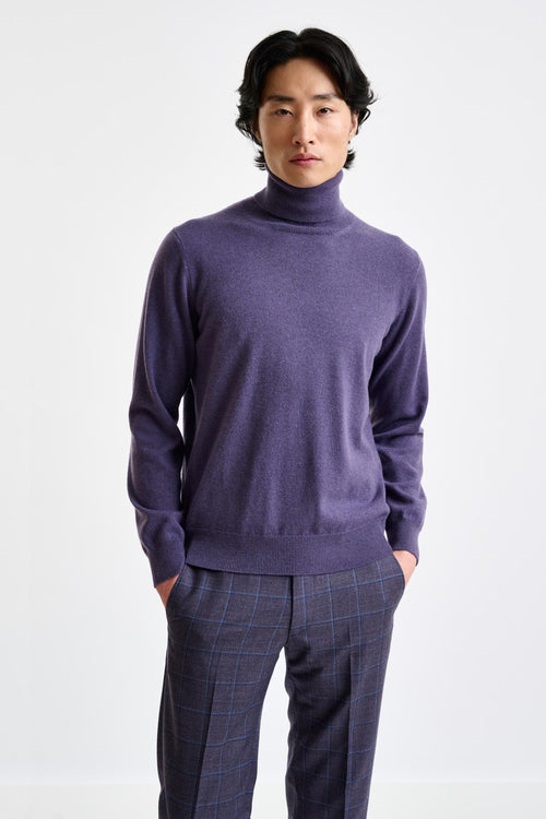 Purple Grey 100% Cashmere Drumberg Rollneck Knit - View 2