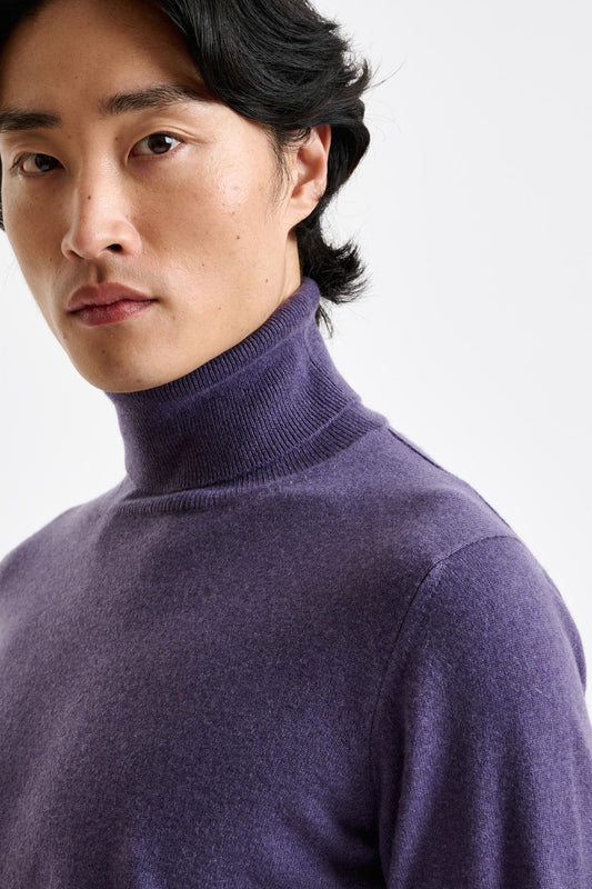 Purple Grey 100% Cashmere Drumberg Rollneck Knit - View 3