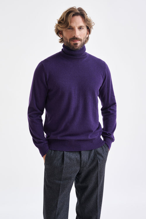 Purple 100% Cashmere Drumberg Rollneck Knit - View 1