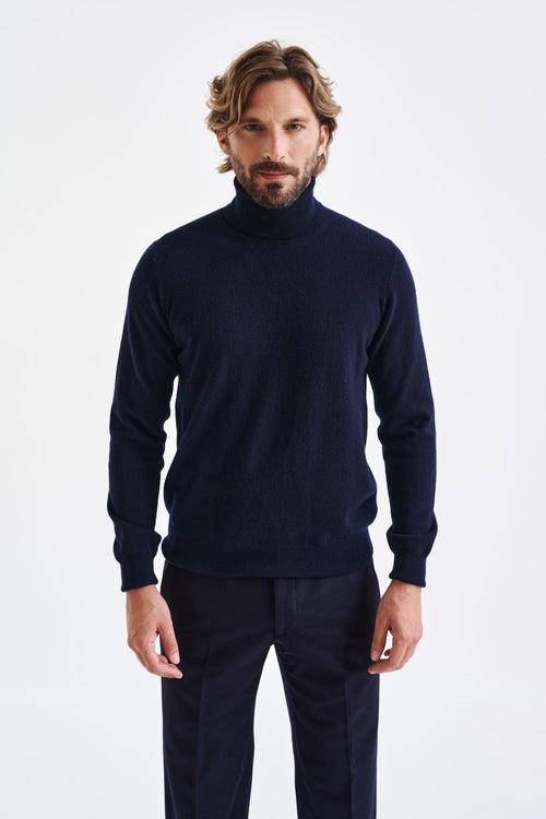 Navy 100% Cashmere Drumberg Rollneck Knit - View 1