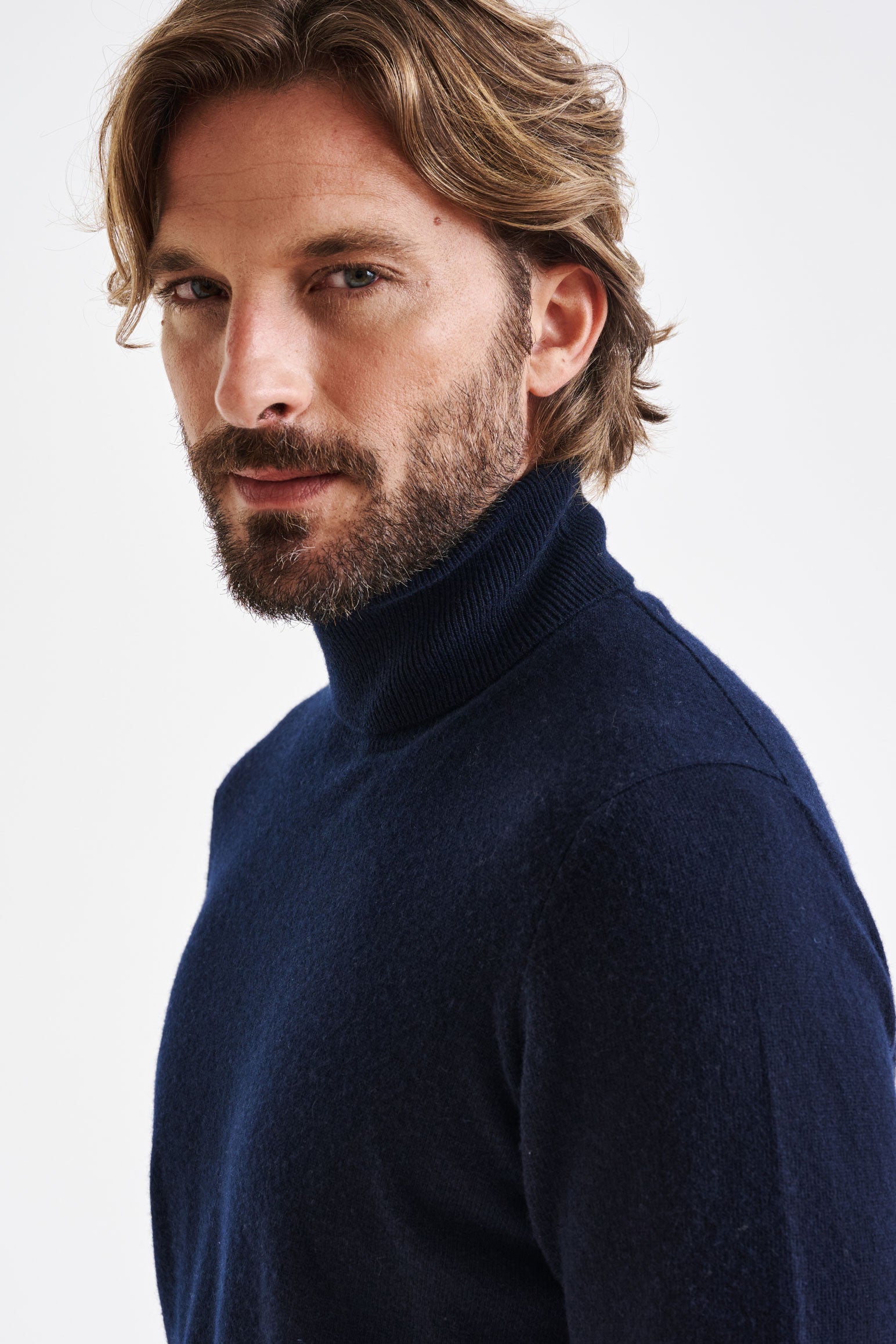 Navy 100% Cashmere Drumberg Rollneck Knit - View 2