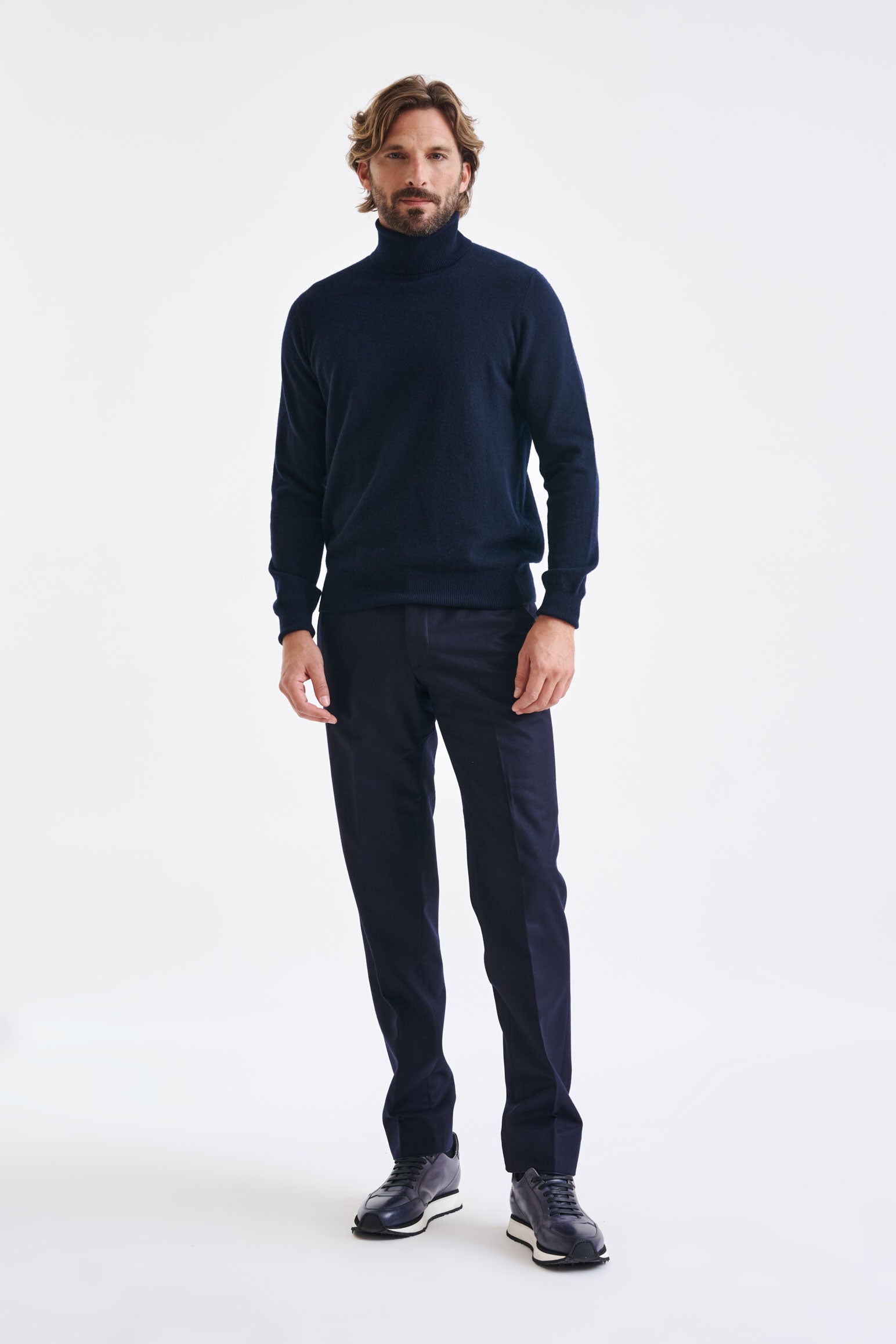 Navy 100% Cashmere Drumberg Rollneck Knit - View 3